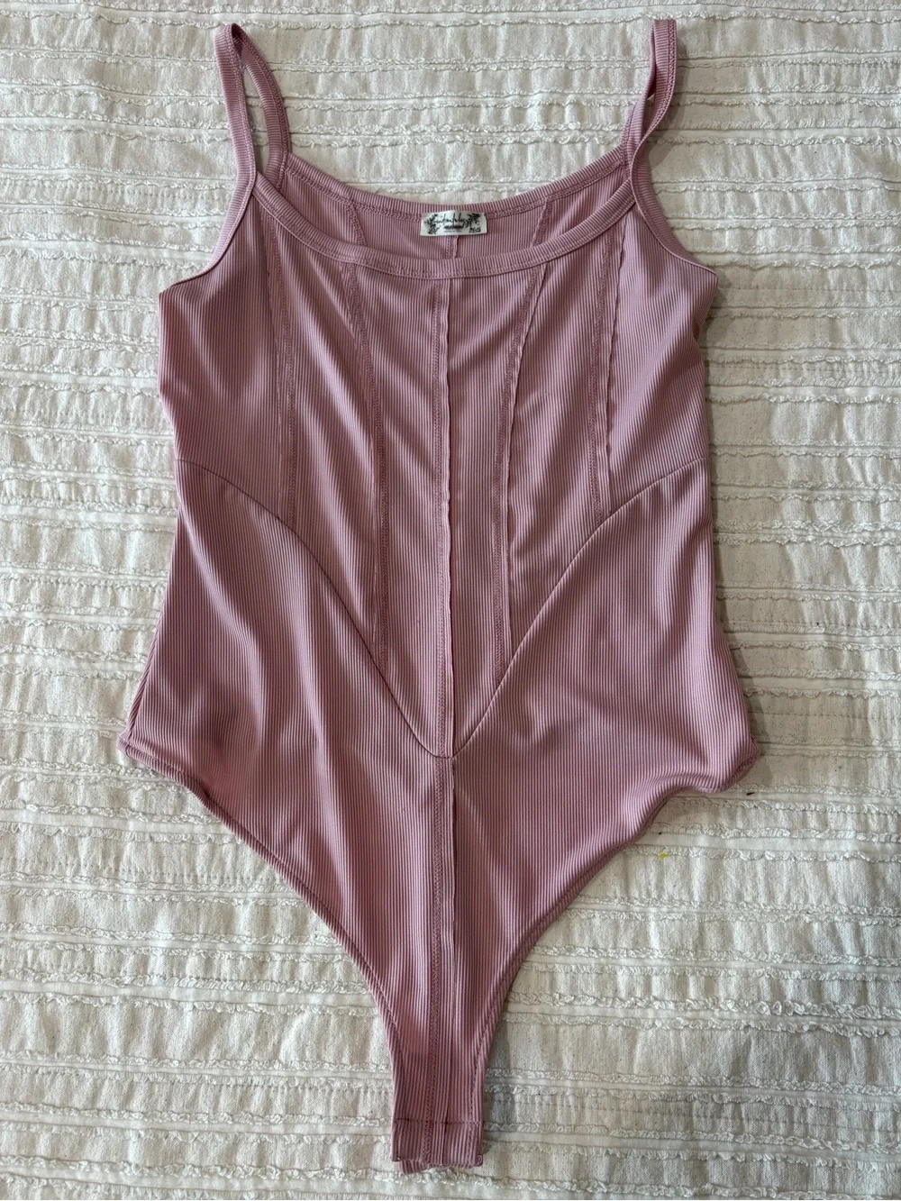 Free People Pink Ribbed One-Piece Bodysuit